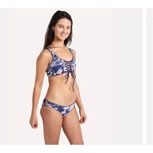 Maaji Floral Reversible Bikini Bra Top Tie Front Blue Size Small
